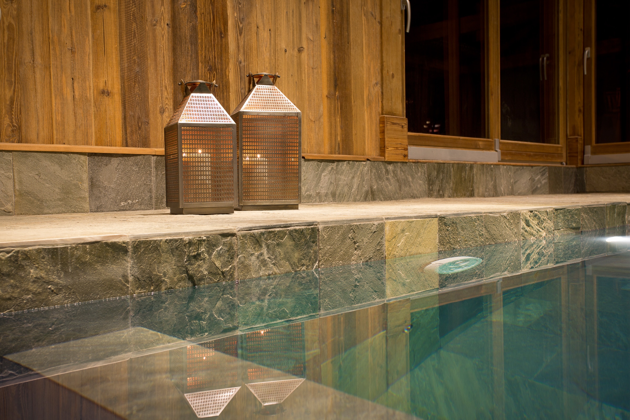 Swimming Pool Candles Luxury Ski Chalet Loup Blanc Courchevel Le Praz