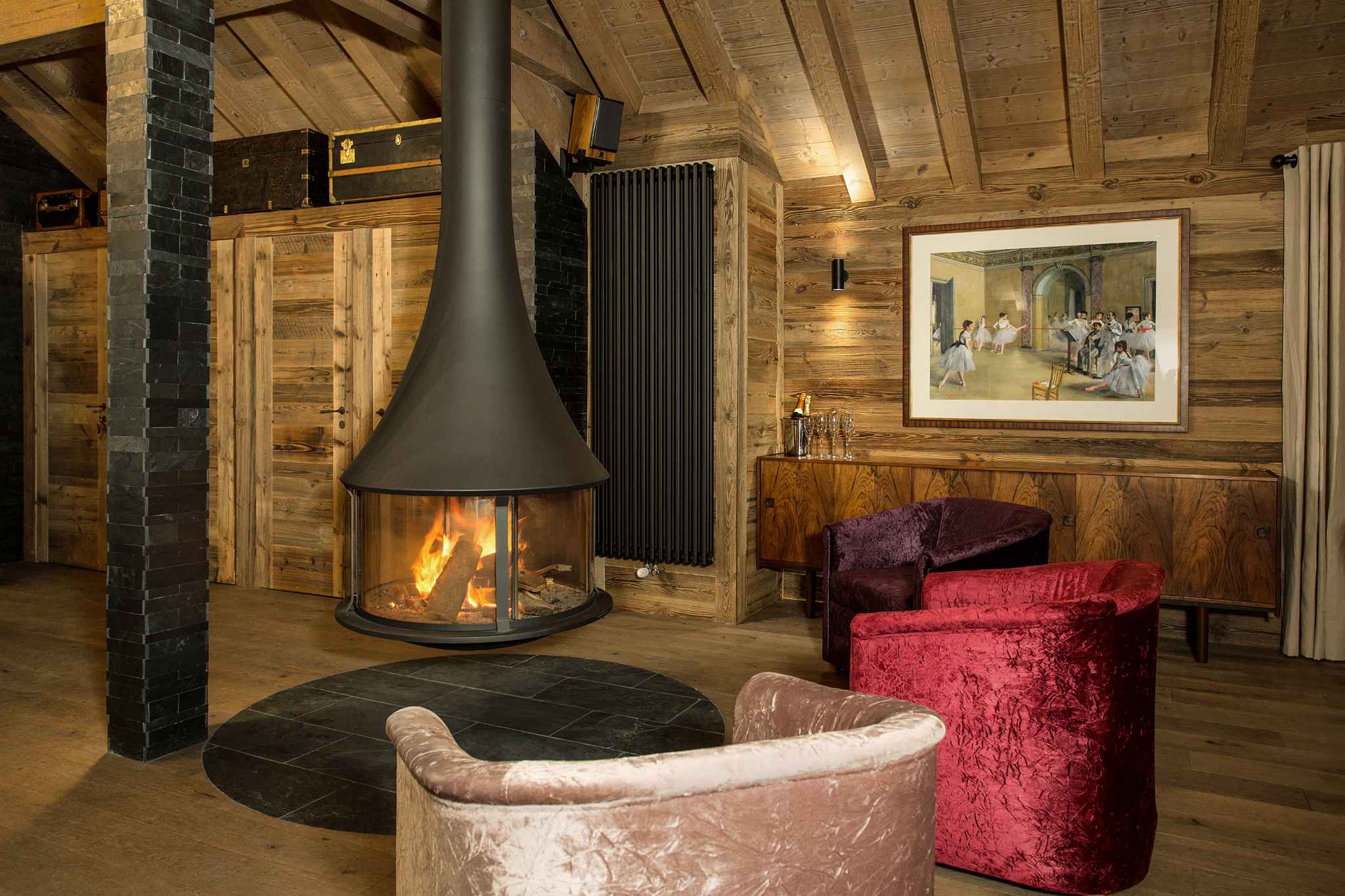 Luxury Ski Chalet Iona Meribel detail fire wide
