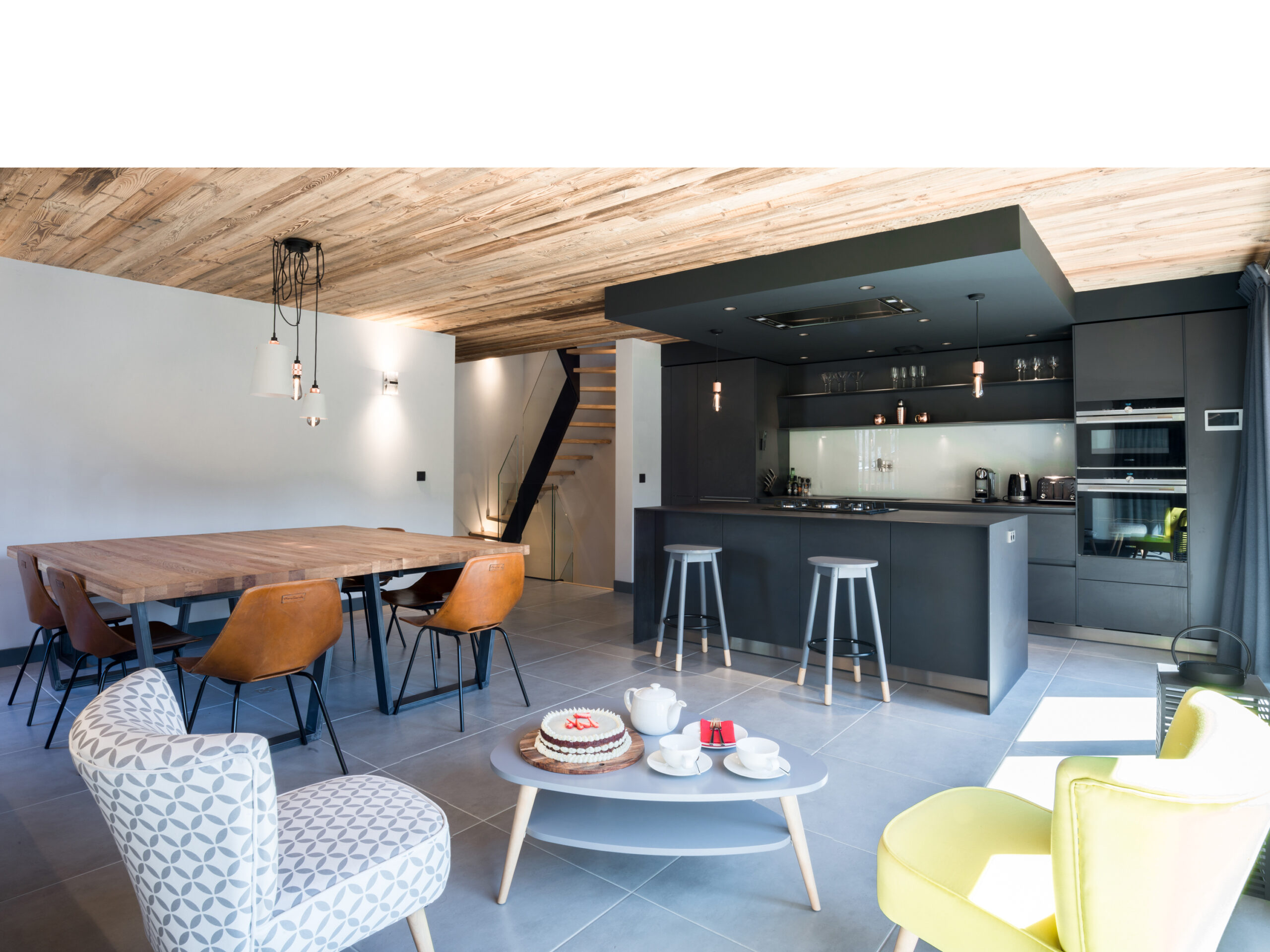Luxury Ski Chalet Caro Meribel Kitchen Dining and coffee area WPG