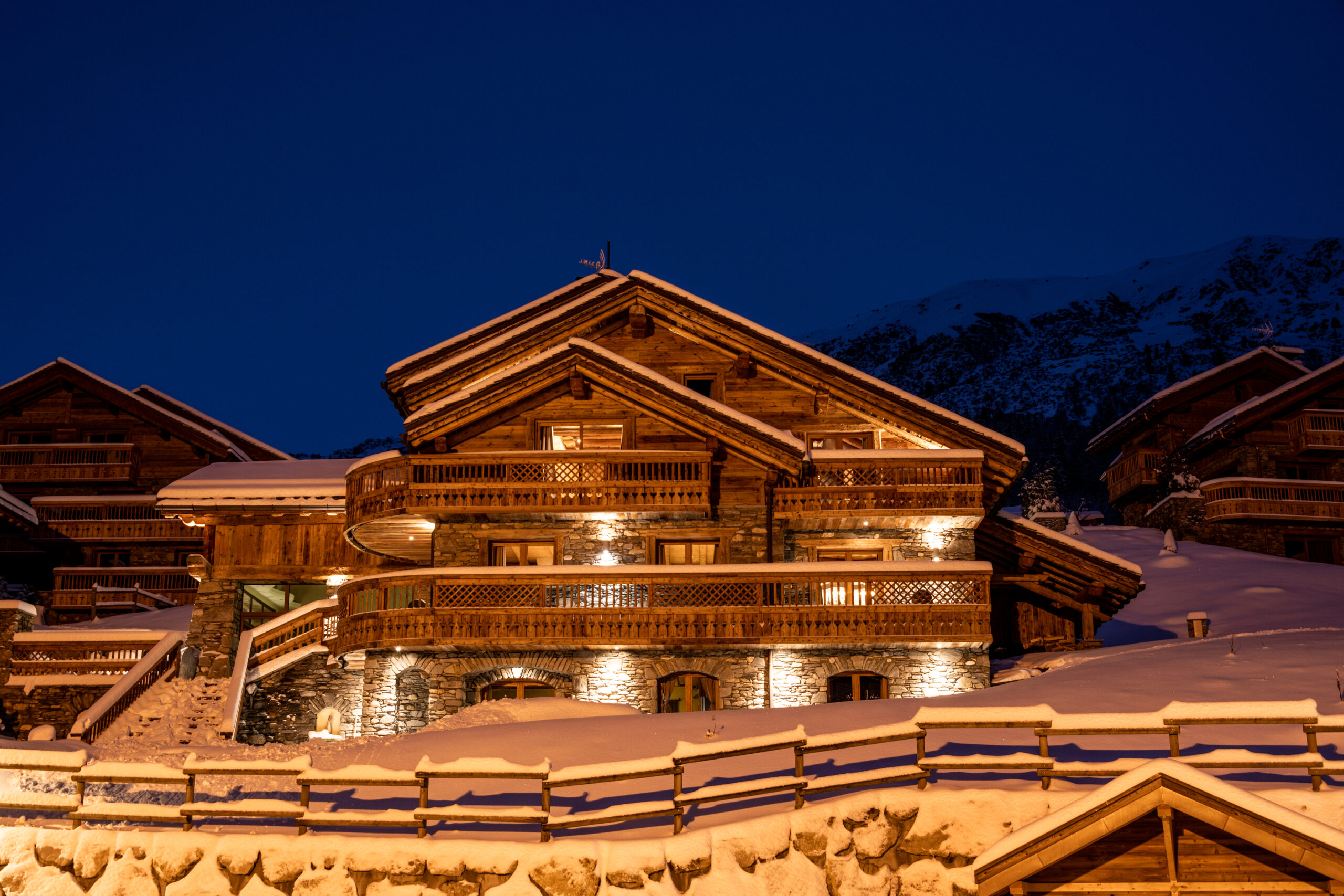 Luxury Ski Chalet Cheval Blanc Meribel Exterior Evening C