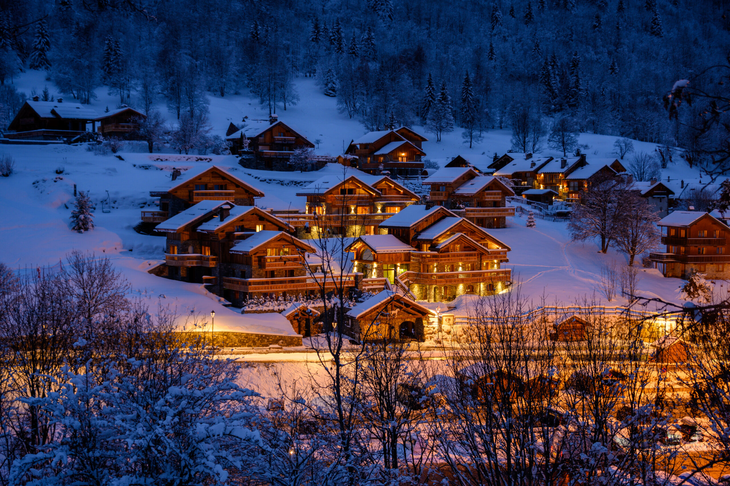 Luxury Ski Chalet Cheval Blanc Meribel Exterior Evening